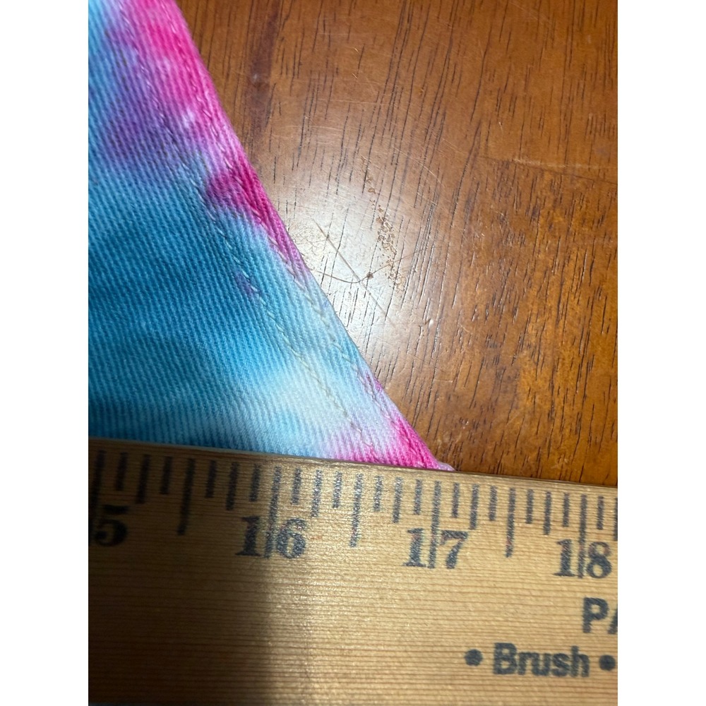 HT Denim Tie Dye Shortalls Pink Teal Blue Stretch Denim Overalls Womens Large - Picture 4 of 7